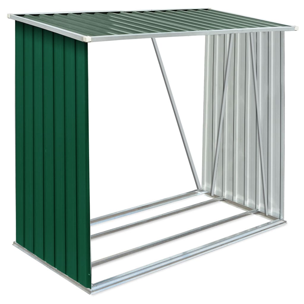 vidaXL Garden Log Storage Shed Galvanised Steel 163x83x154 cm Green