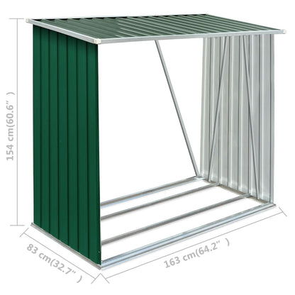 vidaXL Garden Log Storage Shed Galvanised Steel 163x83x154 cm Green