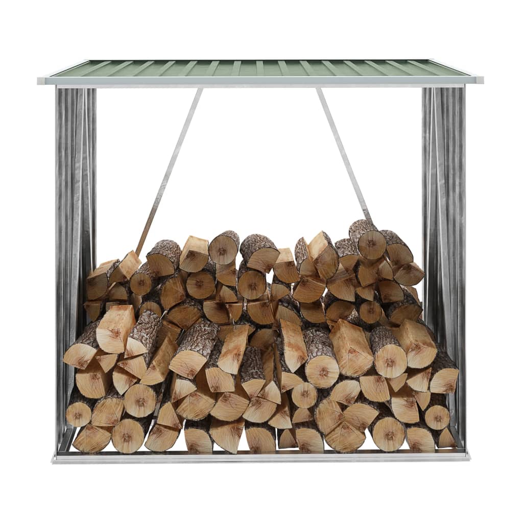 vidaXL Garden Log Storage Shed Galvanised Steel 163x83x154 cm Green