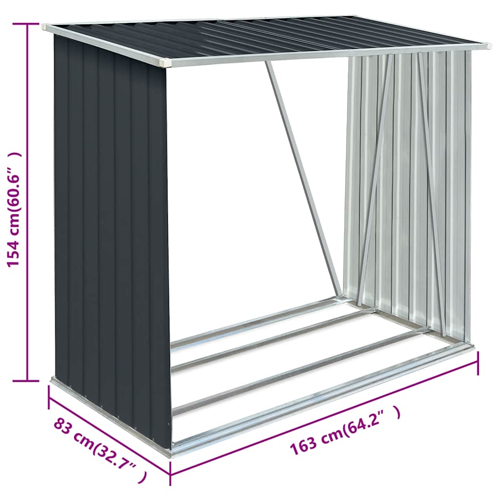 vidaXL Garden Log Storage Shed Galvanised Steel 163x83x154 cm Anthracite