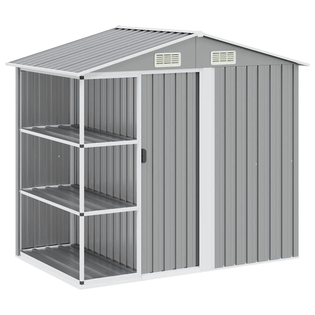 vidaXL Garden Shed | Light grey | Galvanised iron, plastic | 205x130x183 cm