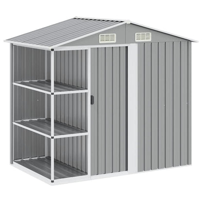 vidaXL Garden Shed | Light grey | Galvanised iron, plastic | 205x130x183 cm