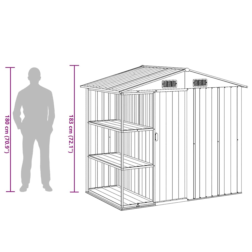 vidaXL Garden Shed | Light grey | Galvanised iron, plastic | 205x130x183 cm