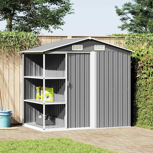 47103 vidaXL Garden Shed with Rack Grey 205x130x183 cm Iron