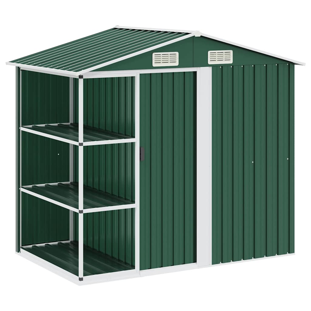 vidaXL Garden Shed | Green | Galvanised iron, plastic | 205x130x183 cm
