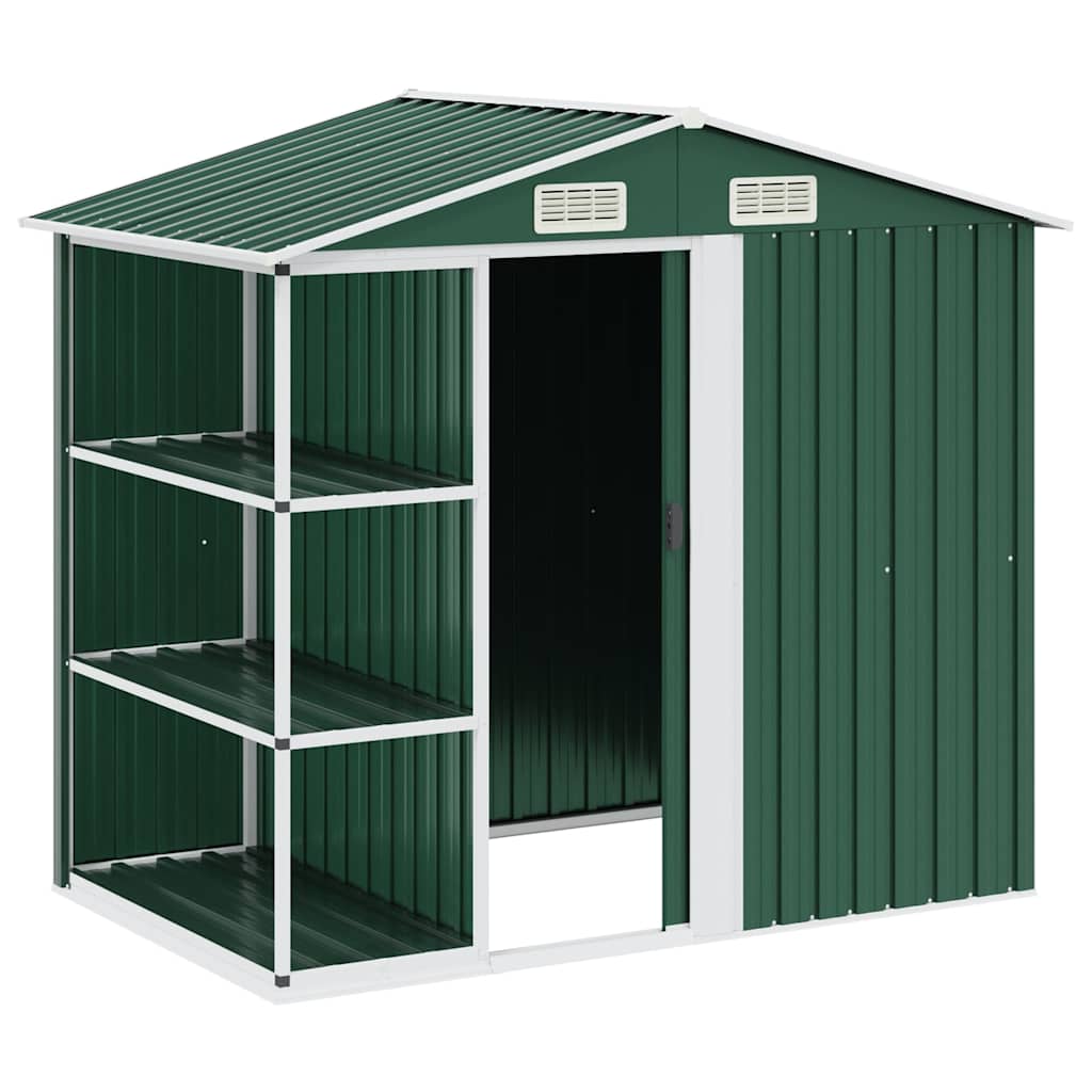 47104 vidaXL Garden Shed with Rack Green 205x130x183 cm Iron