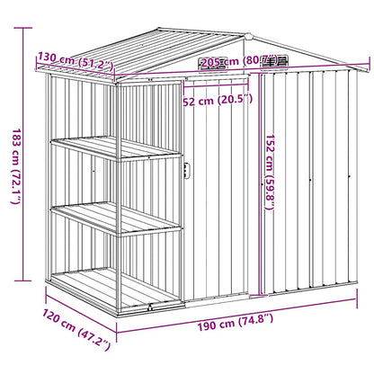 vidaXL Garden Shed with Rack Green 205x130x183 cm Iron