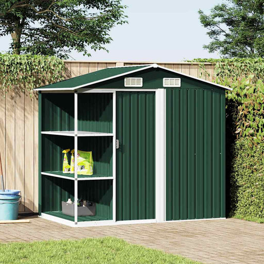 47104 vidaXL Garden Shed with Rack Green 205x130x183 cm Iron