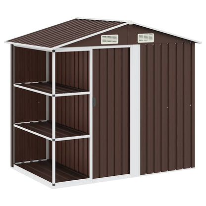 vidaXL Garden Shed with Rack Brown 205x130x183 cm Iron