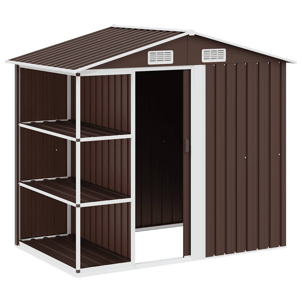 vidaXL Garden Shed with Rack Brown 205x130x183 cm Iron
