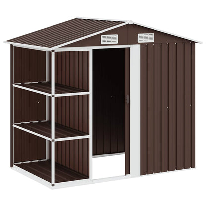 vidaXL Garden Shed with Rack Brown 205x130x183 cm Iron