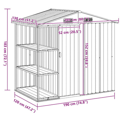 vidaXL Garden Shed with Rack Brown 205x130x183 cm Iron
