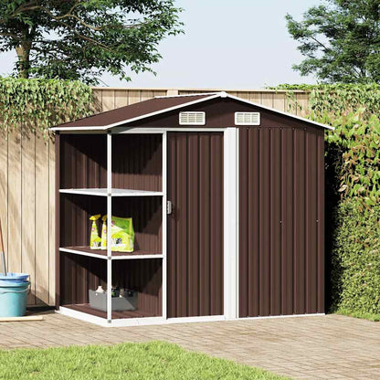 vidaXL Garden Shed with Rack Brown 205x130x183 cm Iron