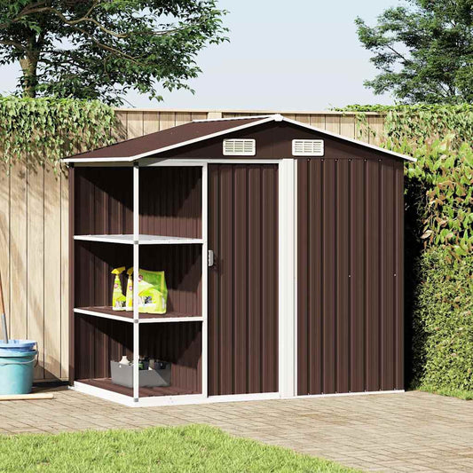 47105 vidaXL Garden Shed with Rack Brown 205x130x183 cm Iron