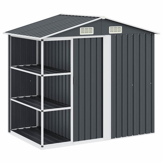 47106 vidaXL Garden Shed with Rack Anthracite 205x130x183 cm Iron