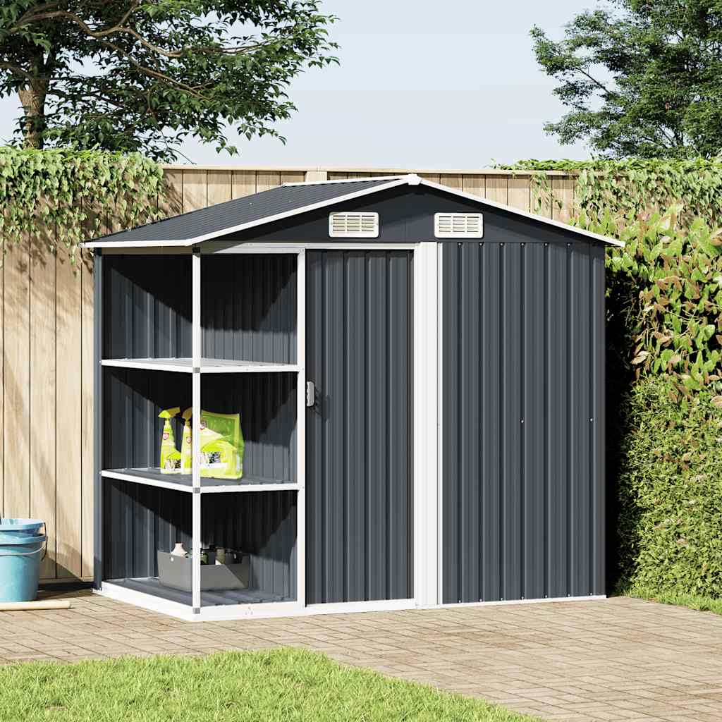 47106 vidaXL Garden Shed with Rack Anthracite 205x130x183 cm Iron