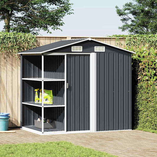 47106 vidaXL Garden Shed with Rack Anthracite 205x130x183 cm Iron