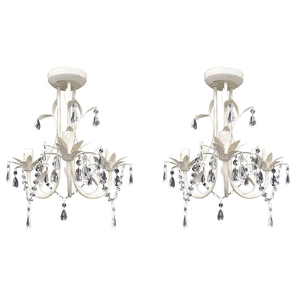vidaXL Crystal Pendant Ceiling Lamp Chandeliers 2 pcs Elegant White