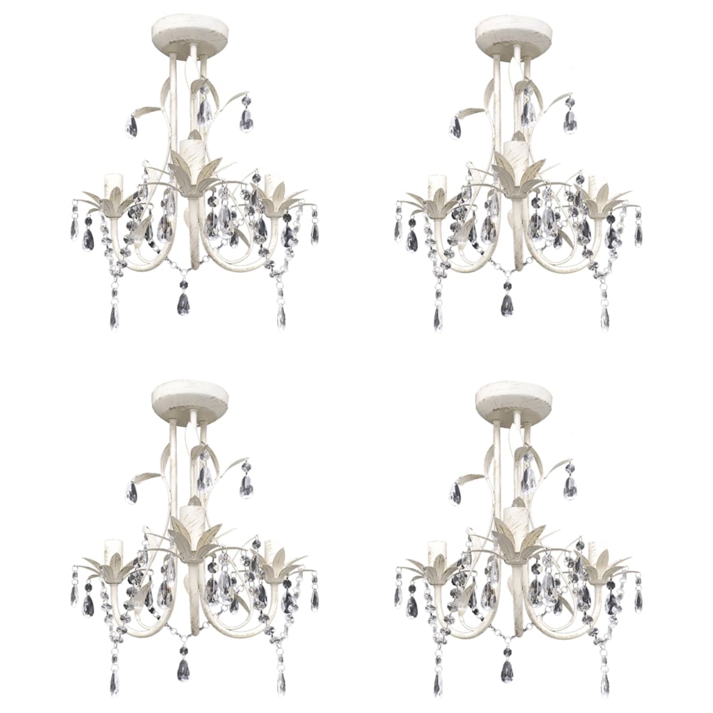 vidaXL Crystal Pendant Ceiling Lamp Chandeliers 4 pcs Elegant White