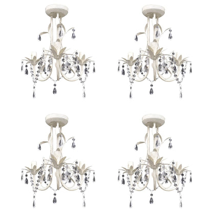 vidaXL Crystal Pendant Ceiling Lamp Chandeliers 4 pcs Elegant White