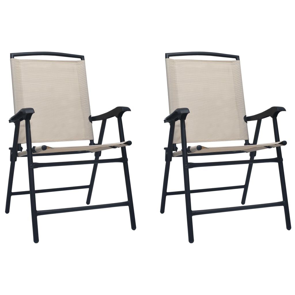 vidaXL Chair | Set of 2 | Cream | Textilene, Steel | Standard | Foldable | Chair