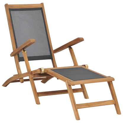 vidaXL Deck Chair | Black | Solid Teak Wood | 152 cm x 60 cm x 90 cm | Foldable