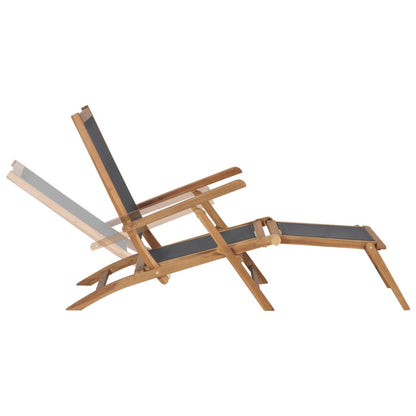 vidaXL Deck Chair | Black | Solid Teak Wood | 152 cm x 60 cm x 90 cm | Foldable