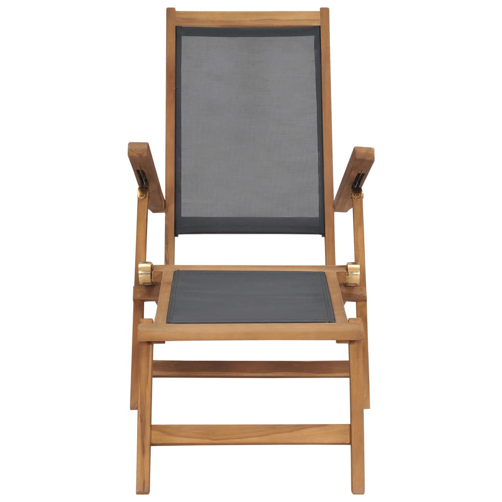 vidaXL Deck Chair | Black | Solid Teak Wood | 152 cm x 60 cm x 90 cm | Foldable