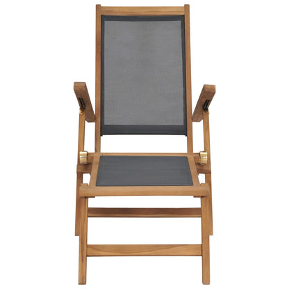 vidaXL Deck Chair | Black | Solid Teak Wood | 152 cm x 60 cm x 90 cm | Foldable