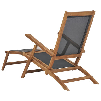 vidaXL Deck Chair | Black | Solid Teak Wood | 152 cm x 60 cm x 90 cm | Foldable