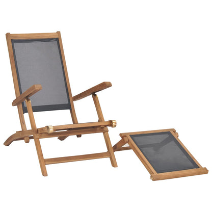 vidaXL Deck Chair | Black | Solid Teak Wood | 152 cm x 60 cm x 90 cm | Foldable