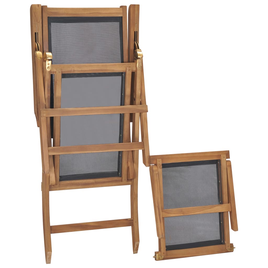 vidaXL Deck Chair | Black | Solid Teak Wood | 152 cm x 60 cm x 90 cm | Foldable