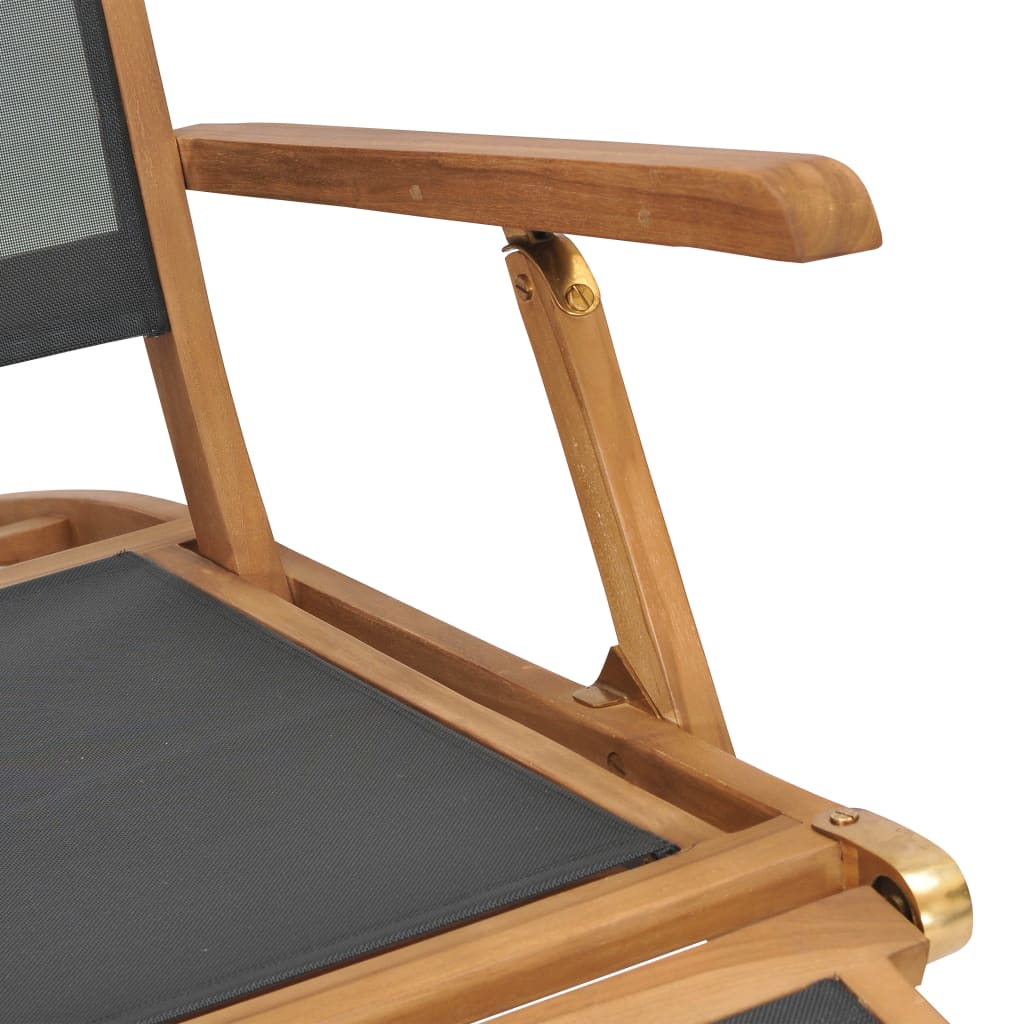 vidaXL Deck Chair | Black | Solid Teak Wood | 152 cm x 60 cm x 90 cm | Foldable