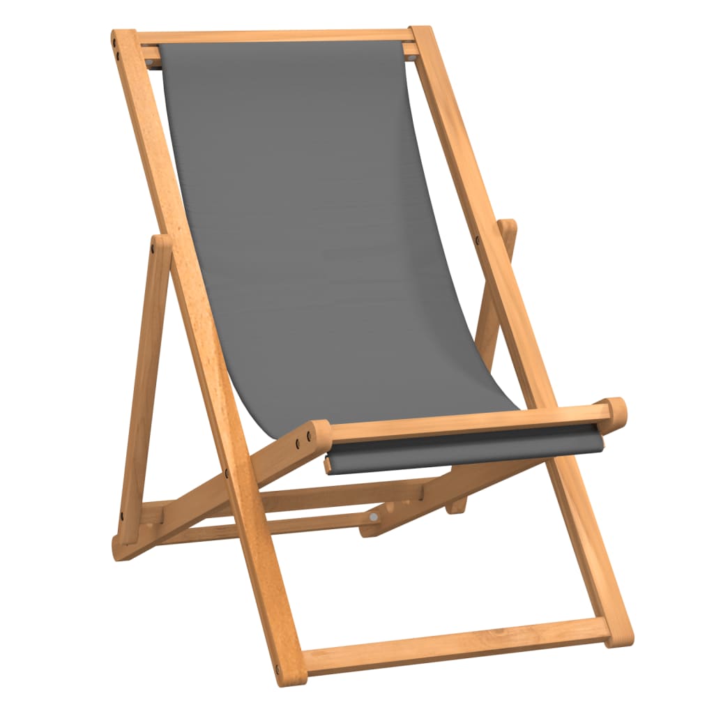 vidaXL Beach Chair | Grey | Teak wood | Standard | Multi-Position Backrest