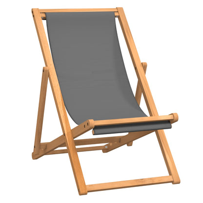 vidaXL Beach Chair | Grey | Teak wood | Standard | Multi-Position Backrest