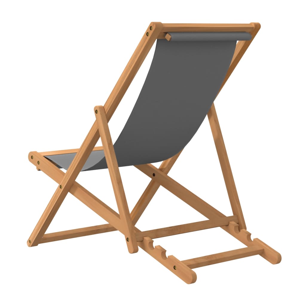 vidaXL Beach Chair | Grey | Teak wood | Standard | Multi-Position Backrest