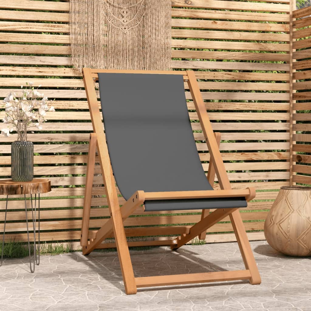 vidaXL Beach Chair | Grey | Teak wood | Standard | Multi-Position Backrest