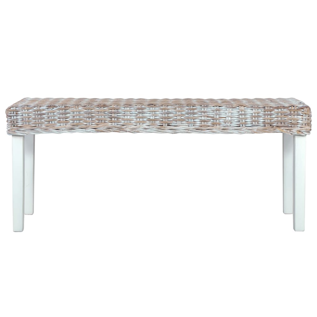 vidaXL Bench 110 cm White Natural Kubu Rattan and Solid Mahogany Wood