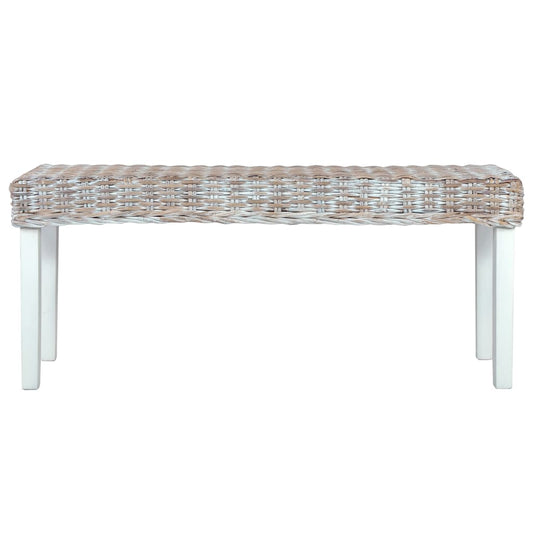 vidaXL Bench 110 cm White Natural Kubu Rattan and Solid Mahogany Wood