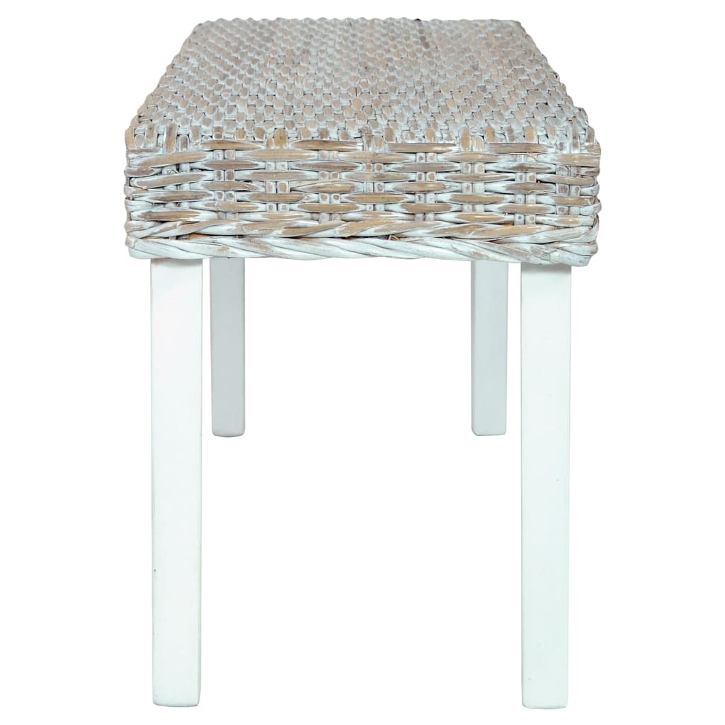 vidaXL Bench 110 cm White Natural Kubu Rattan and Solid Mahogany Wood