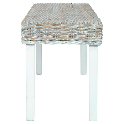 vidaXL Bench 110 cm White Natural Kubu Rattan and Solid Mahogany Wood