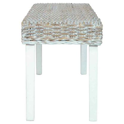 285788 vidaXL Bench 110 cm White Natural Kubu Rattan and Solid Mahogany Wood