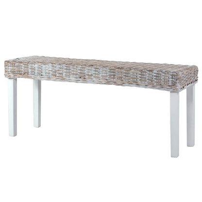 285788 vidaXL Bench 110 cm White Natural Kubu Rattan and Solid Mahogany Wood