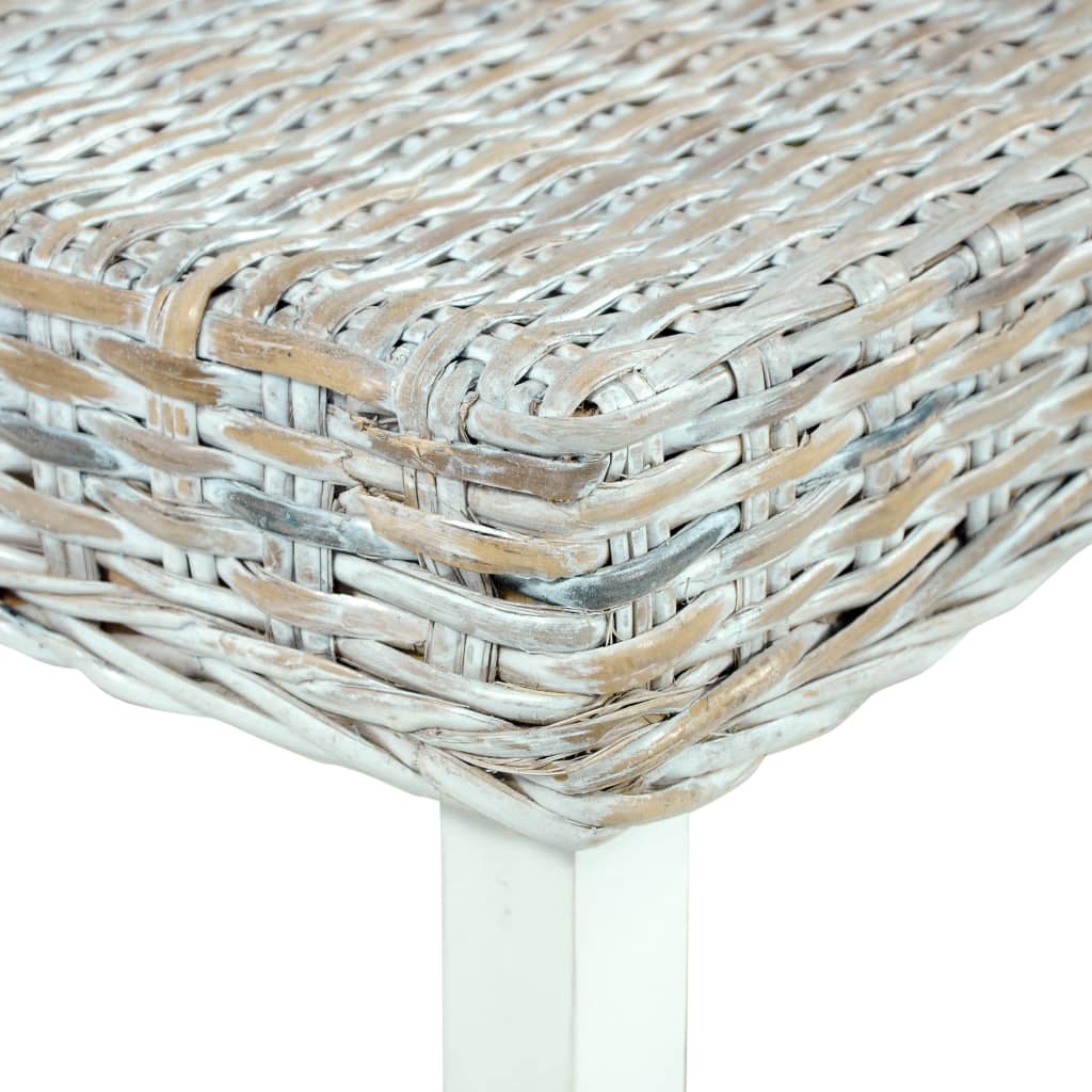 vidaXL Bench 110 cm White Natural Kubu Rattan and Solid Mahogany Wood