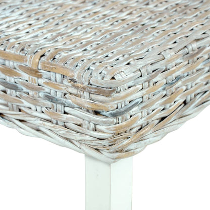 vidaXL Bench 110 cm White Natural Kubu Rattan and Solid Mahogany Wood
