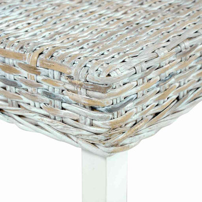 285788 vidaXL Bench 110 cm White Natural Kubu Rattan and Solid Mahogany Wood