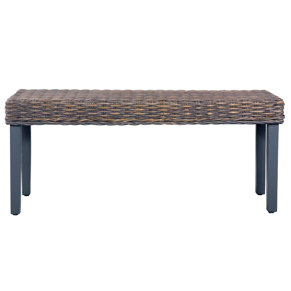 vidaXL Bench 110 cm Grey Natural Kubu Rattan and Solid Mahogany Wood