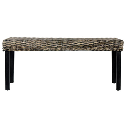vidaXL Bench 110 cm Black Natural Kubu Rattan and Solid Mahogany Wood