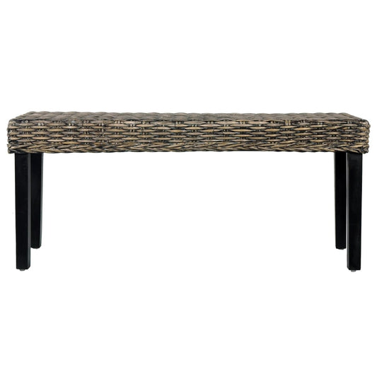 vidaXL Bench 110 cm Black Natural Kubu Rattan and Solid Mahogany Wood