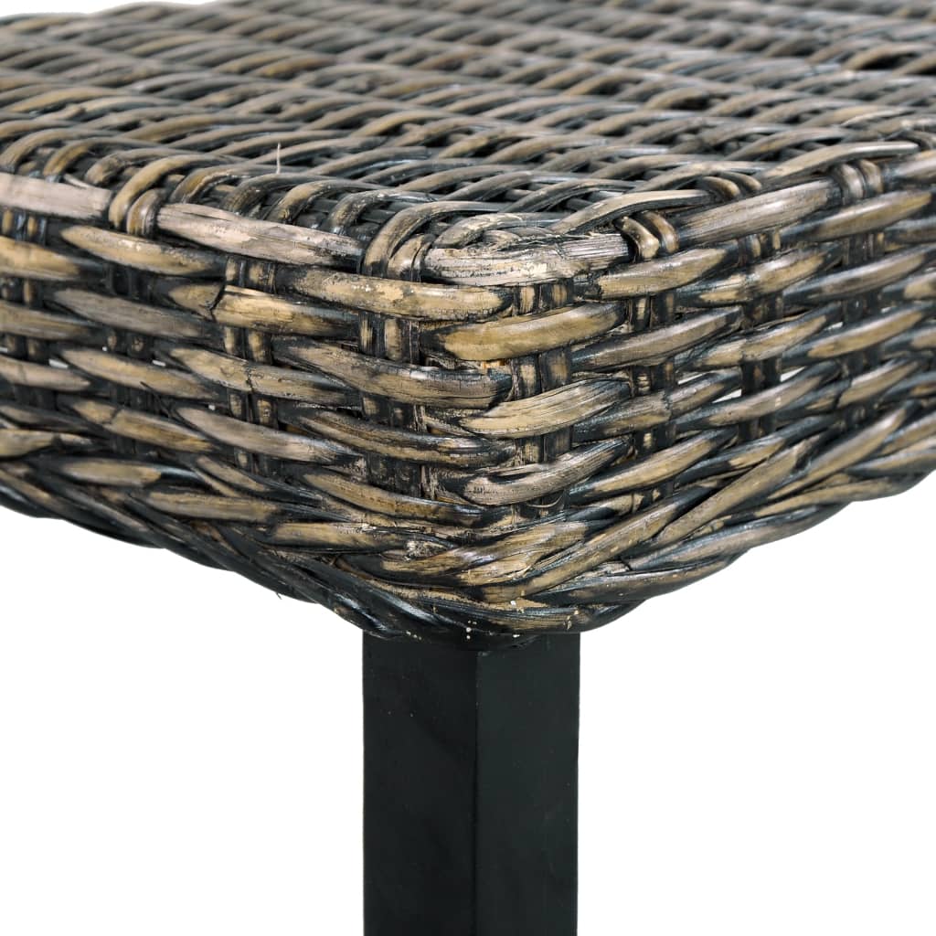 vidaXL Bench 110 cm Black Natural Kubu Rattan and Solid Mahogany Wood